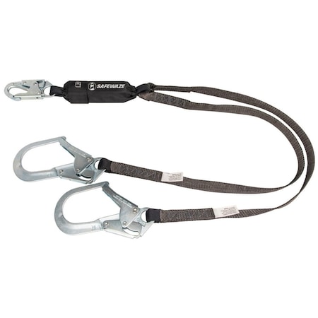 Safewaze Shock Absorbing Lanyard, 6 ft. Length, 2 Leg(s), 400 lb Weight Capacity FS88666-HW